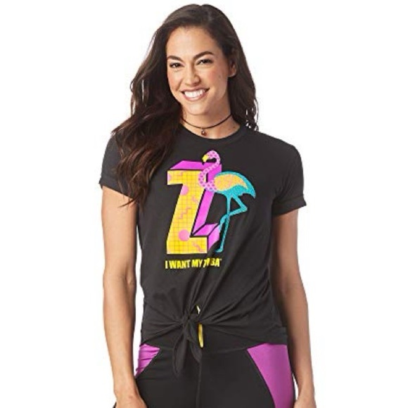 Zumba Fitness Tops - Zumba "I Want My Zumba" tie-front top medium great Preloved condition